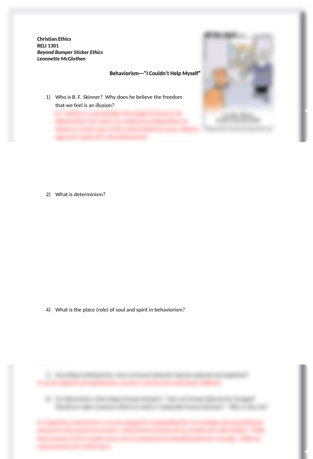 Behaviorism Discussion and Study Questions Answered BBSE_dewf7995bfx_page1