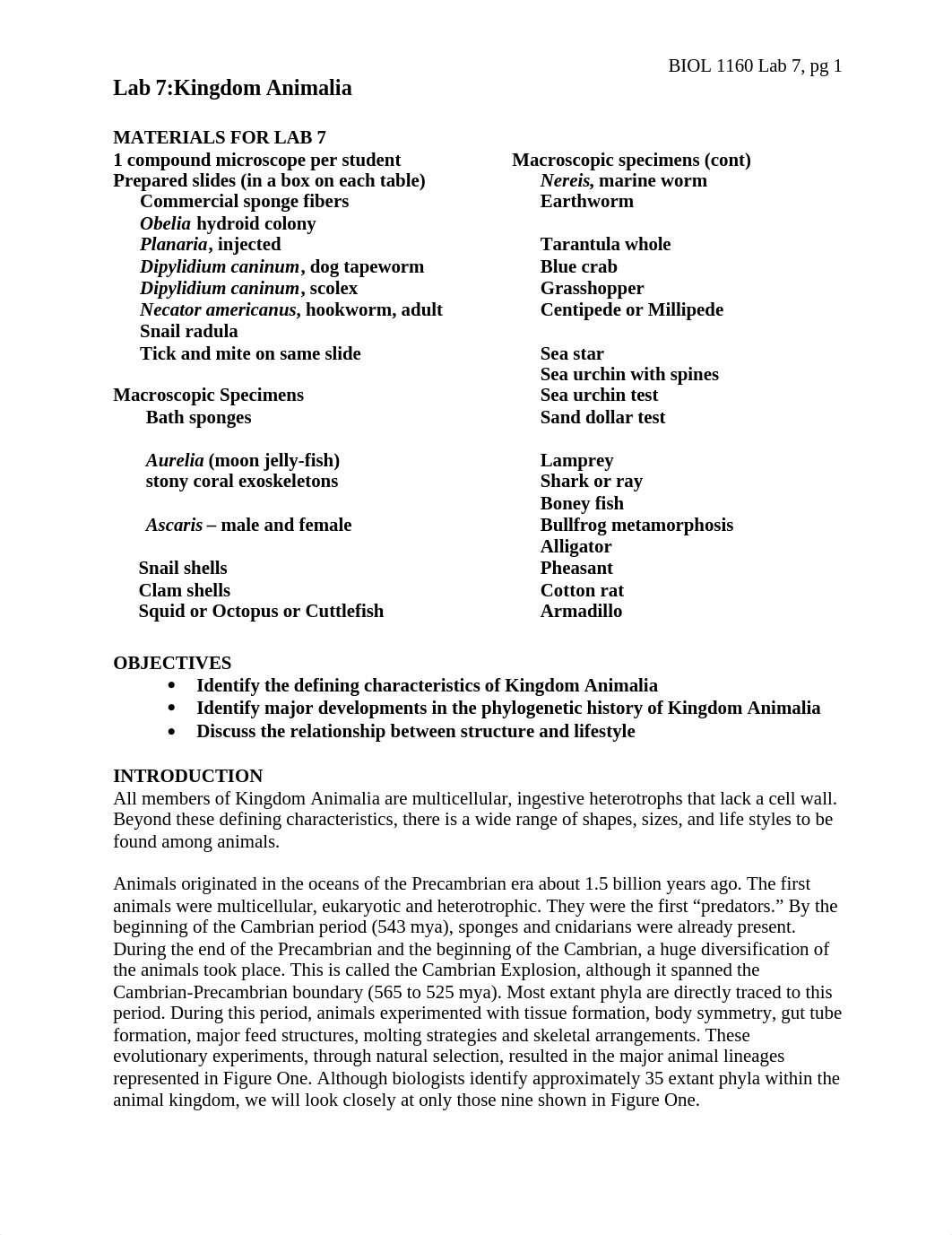 BIOL 1160 Lab 7 Kingdom Animalia_dewsz9febx8_page1