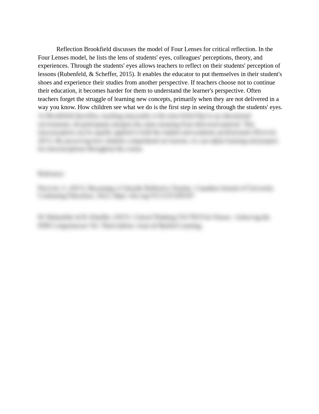 Reflection Brookfield discusses the model of Four Lenses for critical reflection.docx_dexjwdnc168_page1