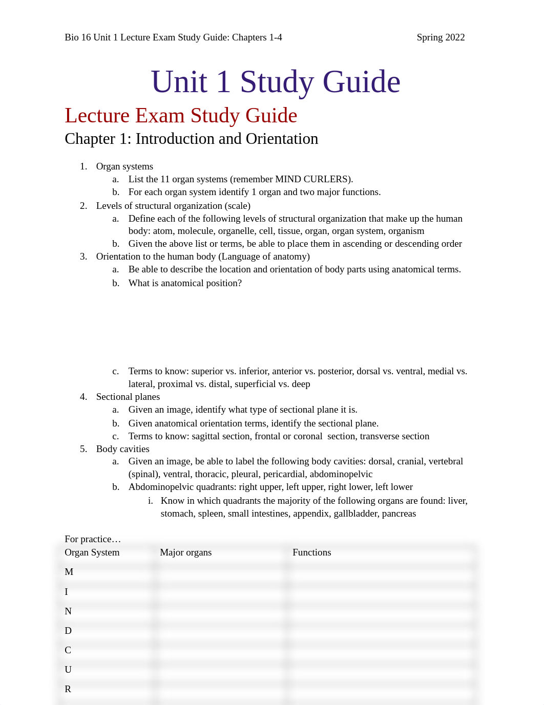 Unit 1 Lecture Exam Study Guide Bio 16 Spring 2022.docx_dexr0gie9g4_page1