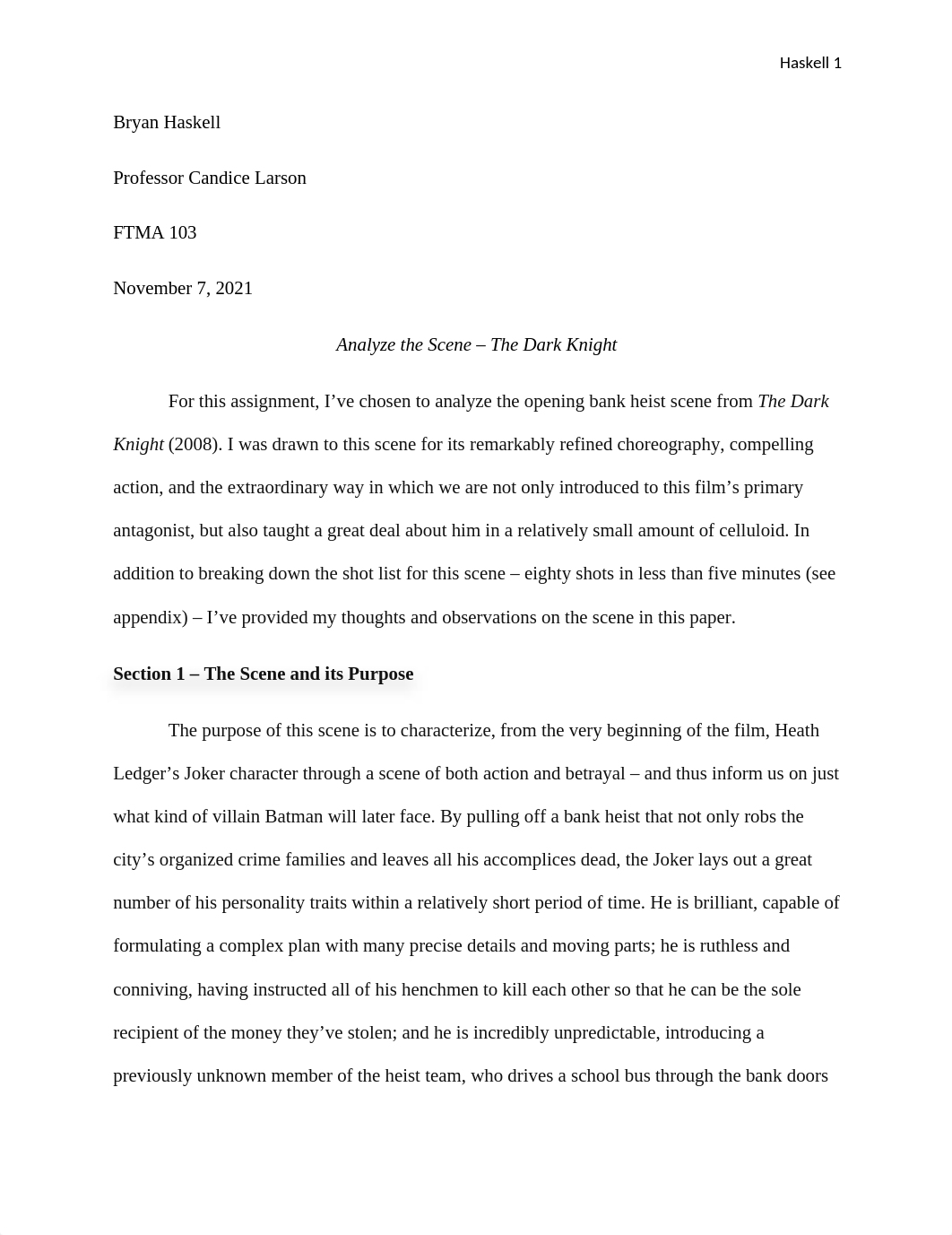 Bryan Haskell - FTMA 103 - Analyze the Scene - The Dark Knight.docx_dexua252l2e_page1