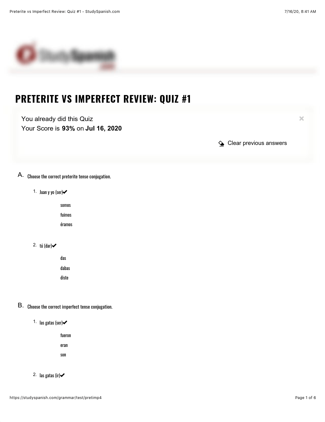 Preterite vs Imperfect Review: Quiz #1 - StudySpanish.com.pdf_dey1xfd5lv3_page1