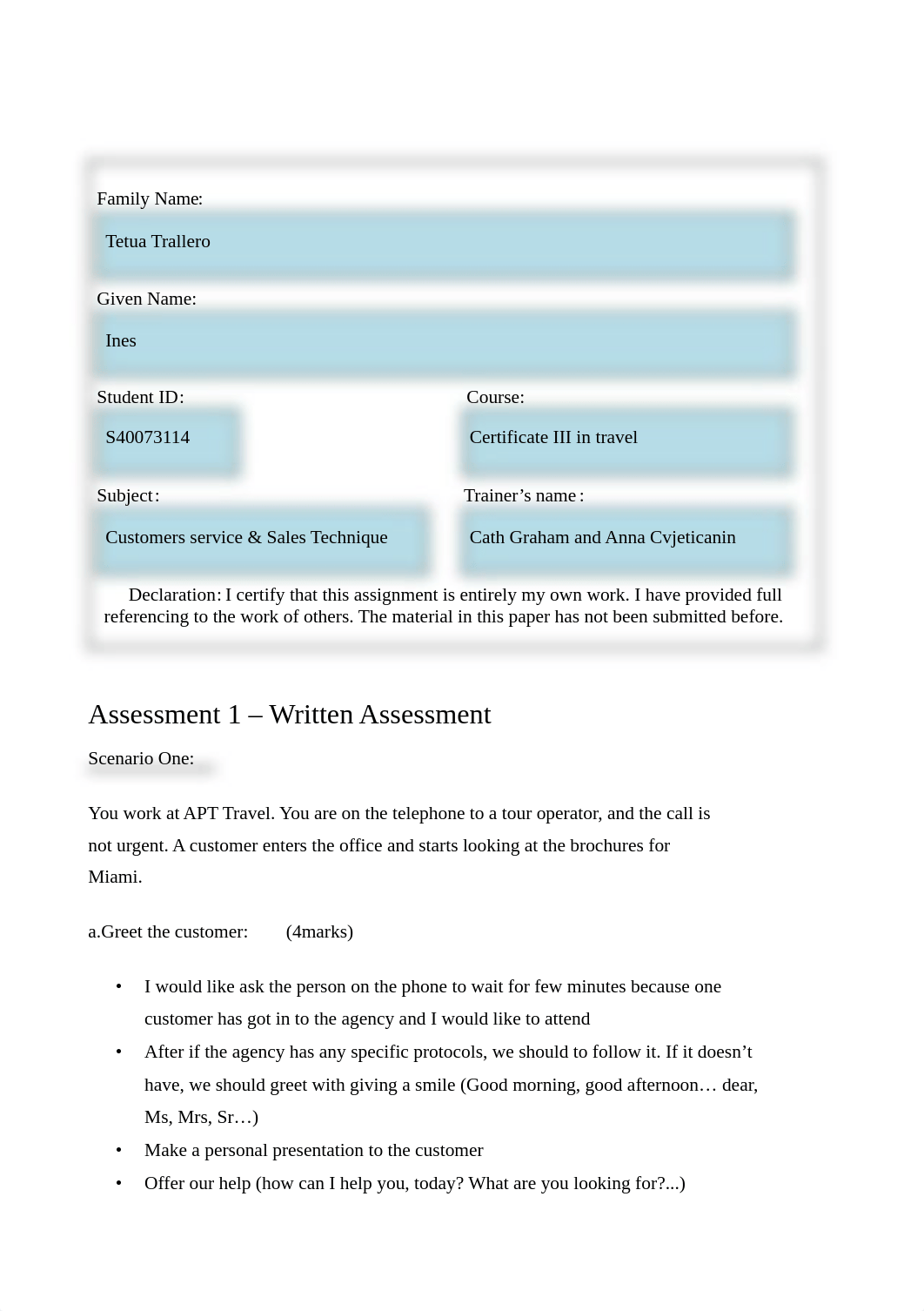 Ines S40073114 Customers Service & Sales Techniques Assessment 1.pdf_dey2dkjwrhk_page1