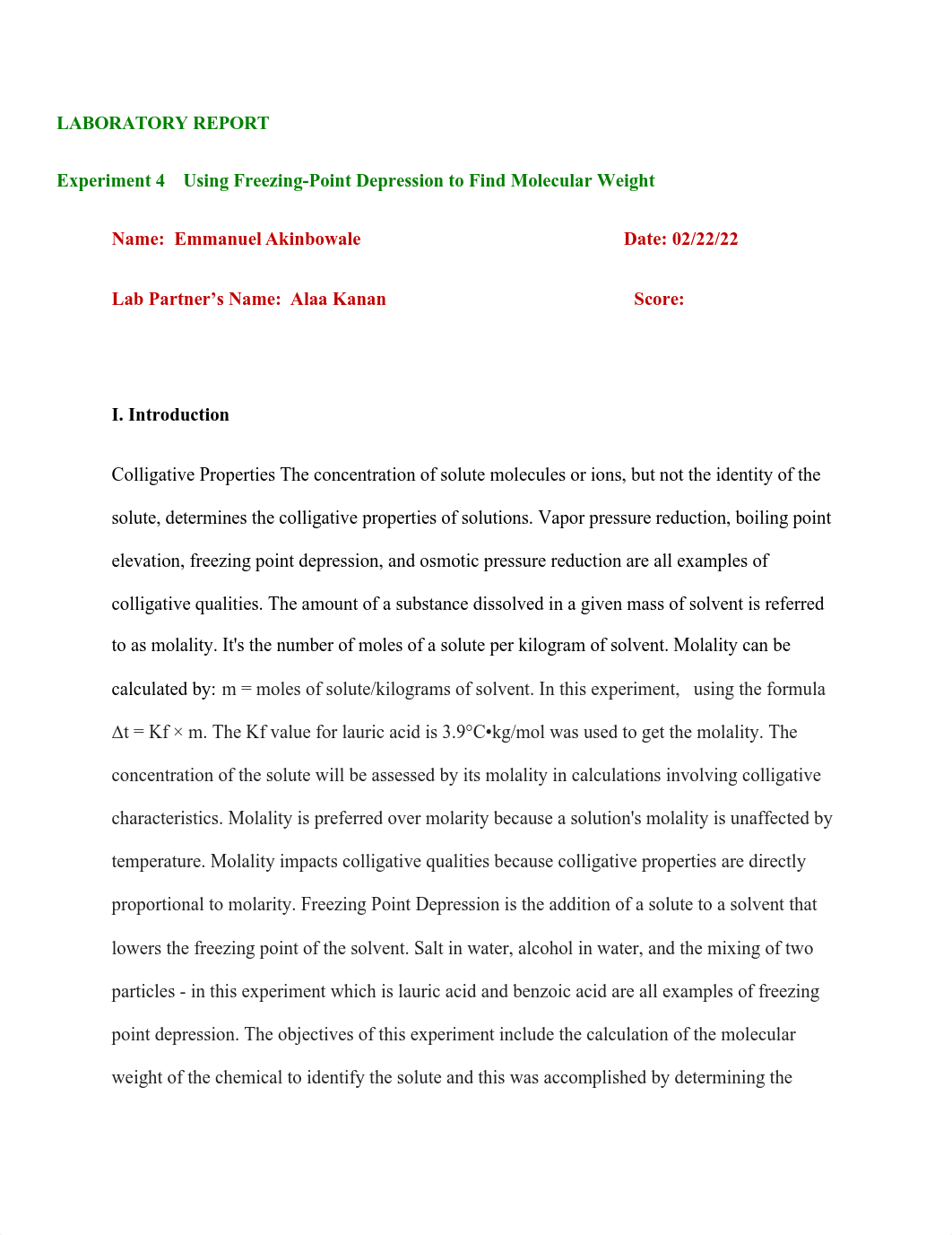 EXPERIMENT 4  Using Freezing Point Depression to Find a Molecular Weight-2.pdf_deycsuglnlb_page1