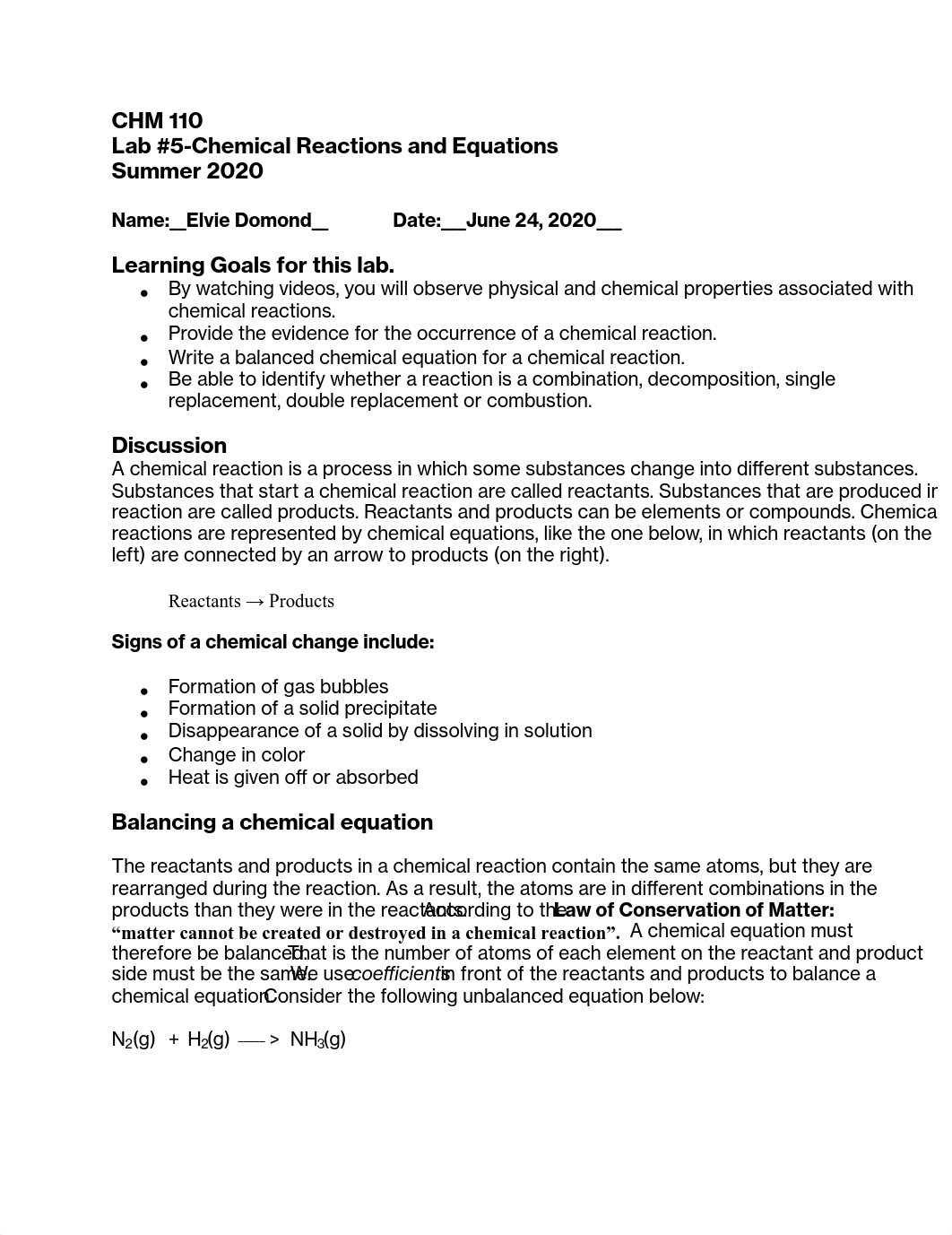 Chemistry Lab#5 ELVIE DOMOND-Chemical Reactions and Equations.pdf_deyf72pv7m6_page1