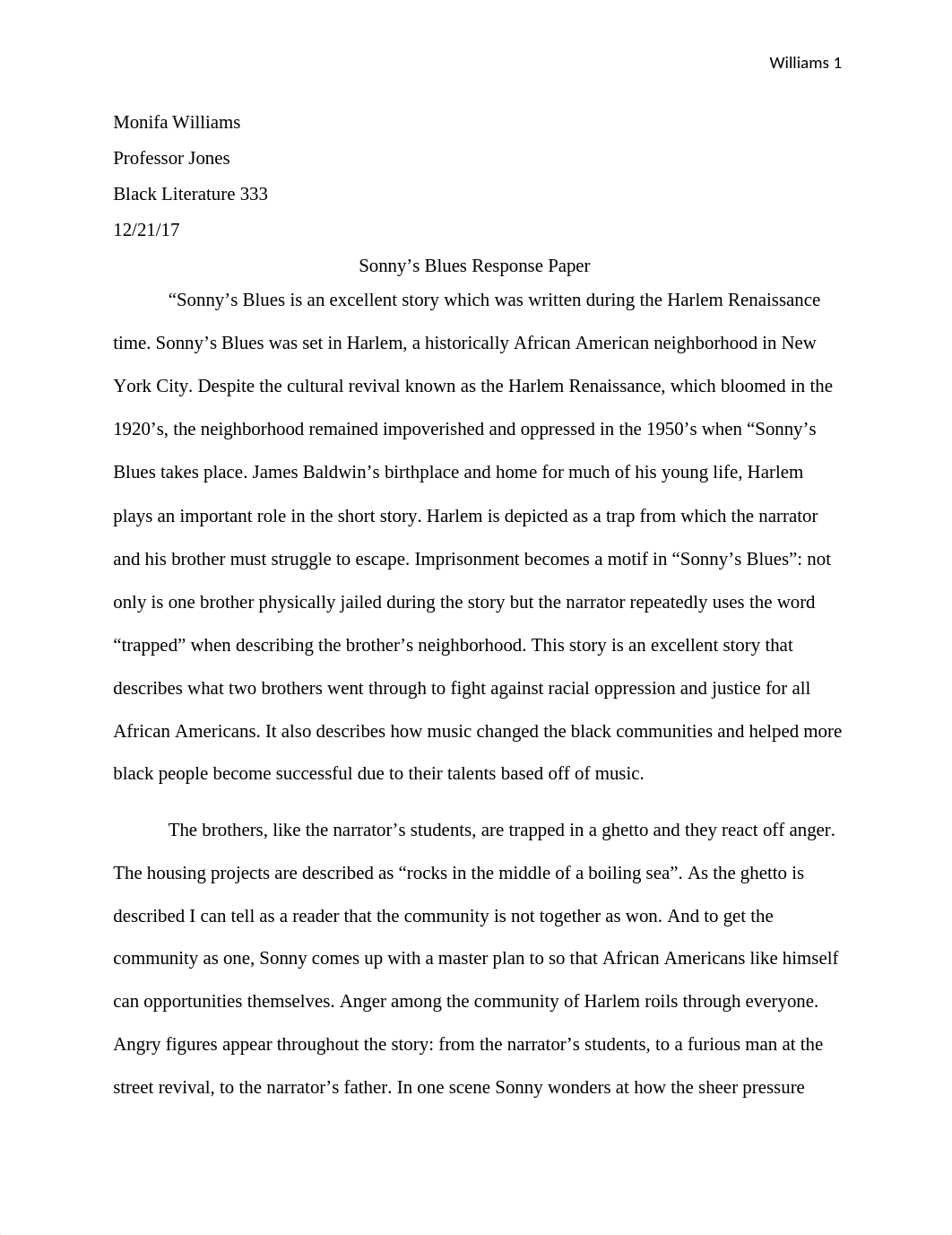 Black Literature 333 response paper Sonny Blues MW.docx_df09az7ke1r_page1