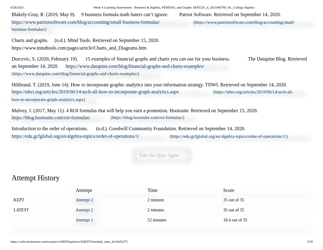 Week 4  Assessment - Business & Algebra, PEMDAS, and Graphs_ MAT225_4_20210607M_OL_College Algebra.p_df1ioqhb3vr_page1