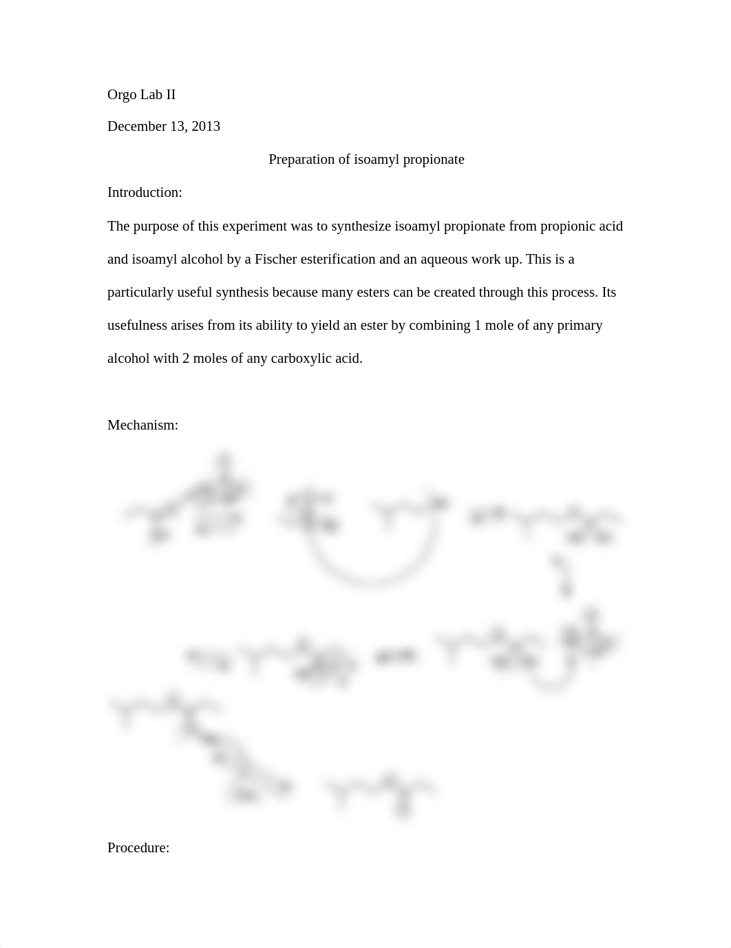 Orgo Lab II-Isoamyl Proprionate Formal Lab Report_df1ysla4lzv_page1