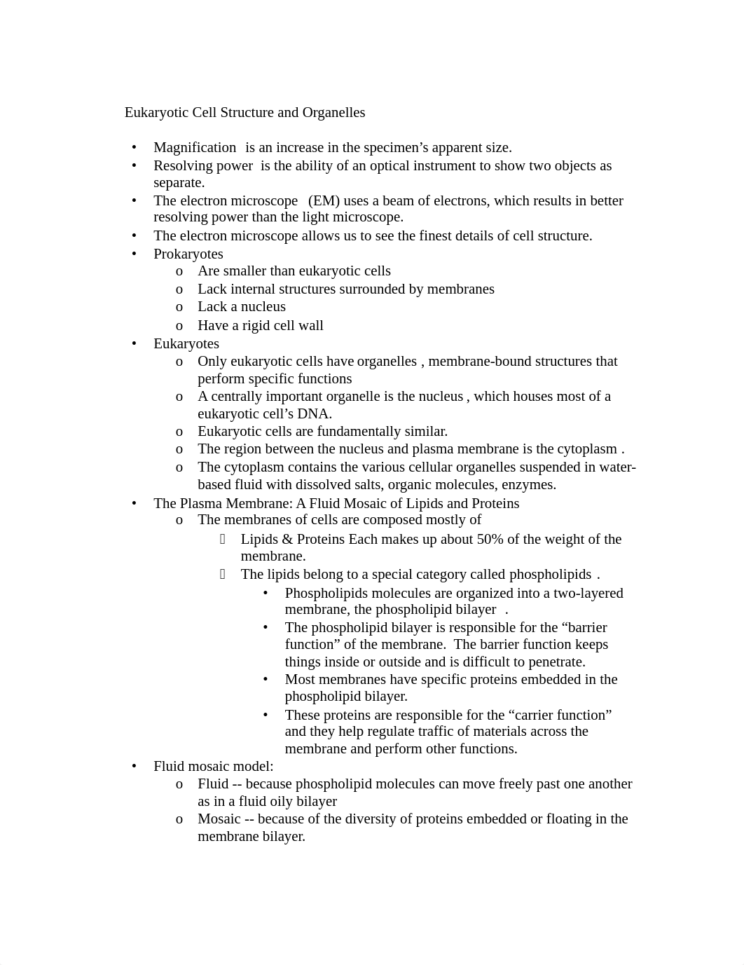 Human Bio - Eukaryotic Cell Structure and Organelles notes_df241b9fuht_page1