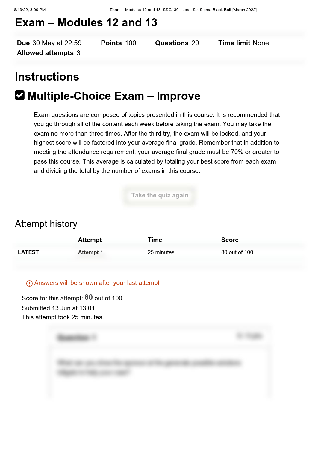 Exam - Modules 12 and 13_ SSG130 - Lean Six Sigma Black Belt [March 2022].pdf_df3yht90x2q_page1