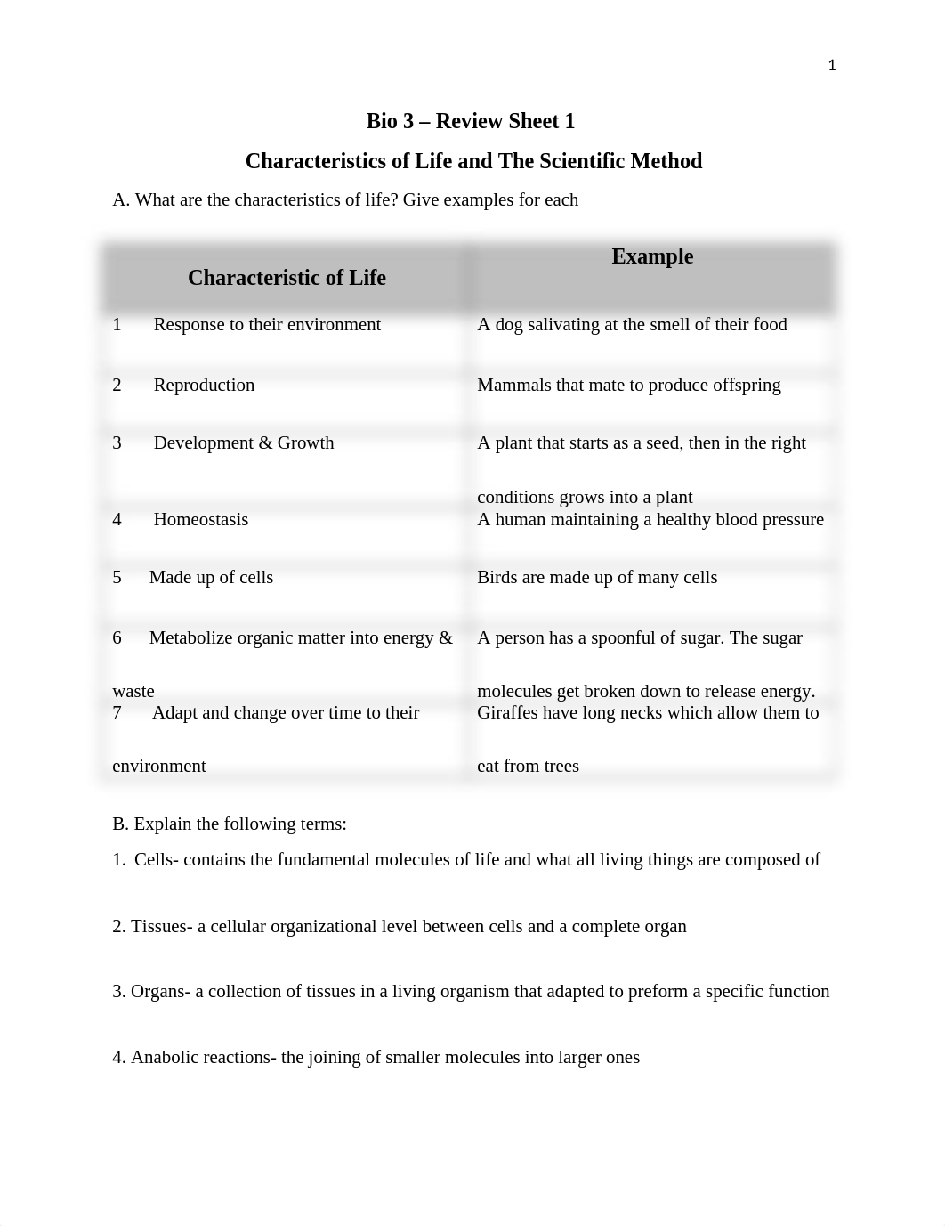 Bio 3 - Review Sheet 1 - Characterisitcs of Life and Scientific Method(1).docx_df4lup2o4w5_page1