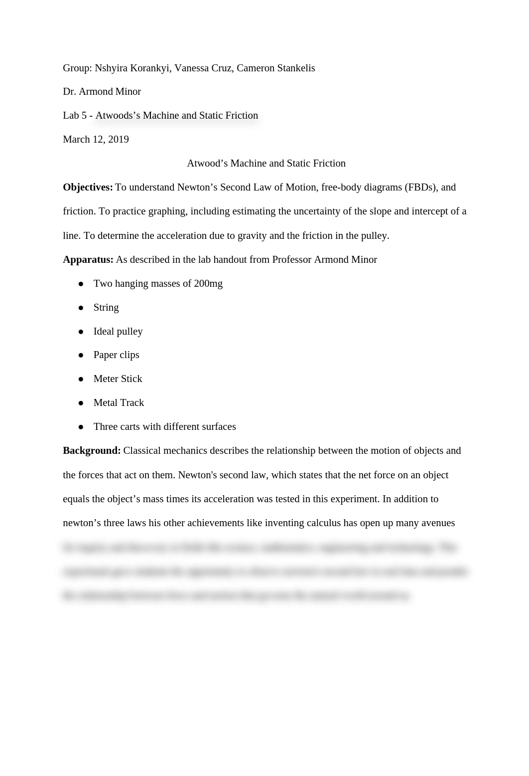 Physics Lab #5 Atwood's Machine and Static Friction_df56j2klfgd_page1