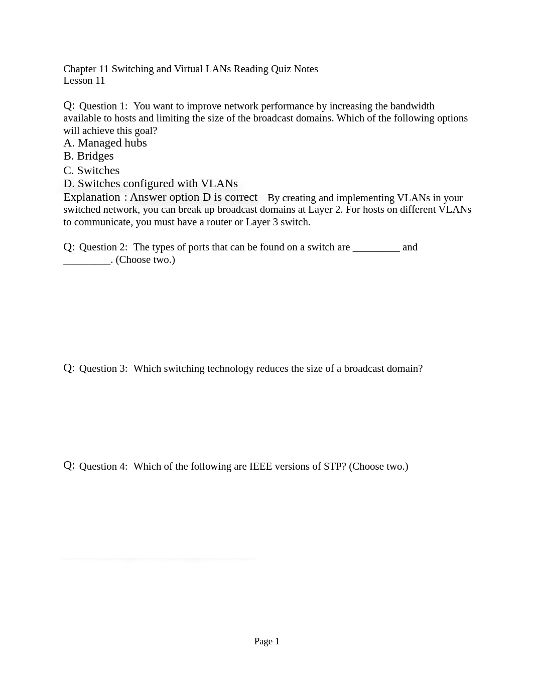 Chapter 11 Switching and Virtual LANs Reading Quiz Notes.docx_df5nomseoiw_page1