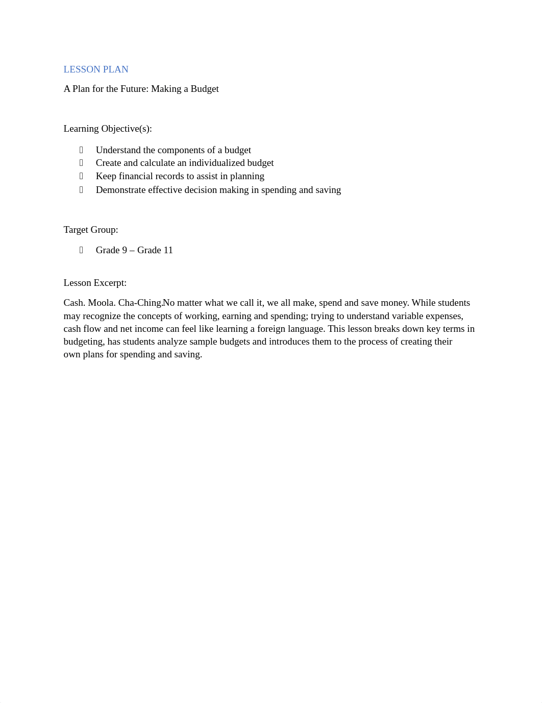 LESSON PLAN 7 - A Plan for the Future - Making a Budget.pdf_df6tw8txqvz_page1