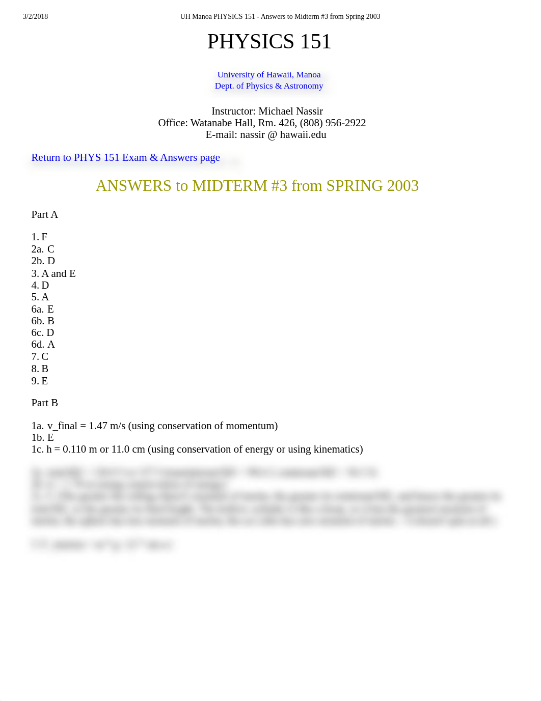 UH Manoa PHYSICS 151 - Answers to Midterm #3 from Spring 2003.pdf_df762ku6o77_page1