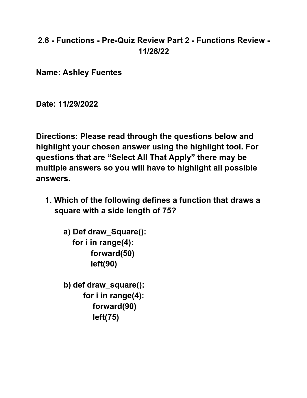 Ashley Fuentes - 2.8 - Functions - Pre-Quiz Review Part 2 - Functions Review - 11_28_22.pdf_df7ug3i2ggv_page1