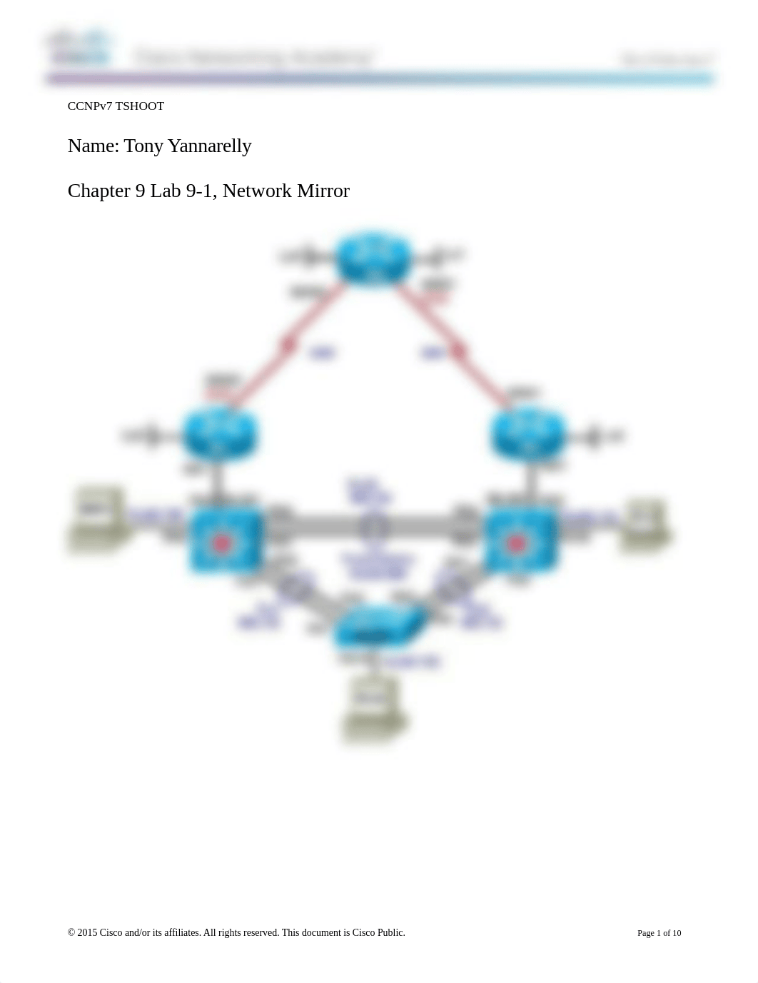 CNIT 444 CCNPv7_TSHOOT_Lab9-1_Network-Mirror_Student.doc_df9241rmzts_page1