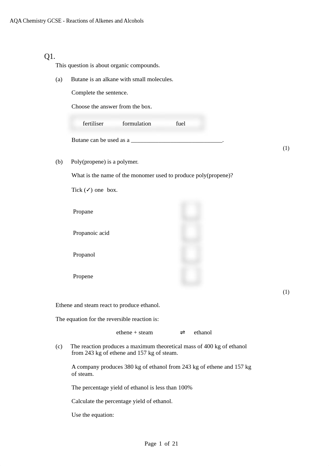 7.2 Reactions of Alkenes and Alcohols QP.pdf_df9oc1n8auy_page1