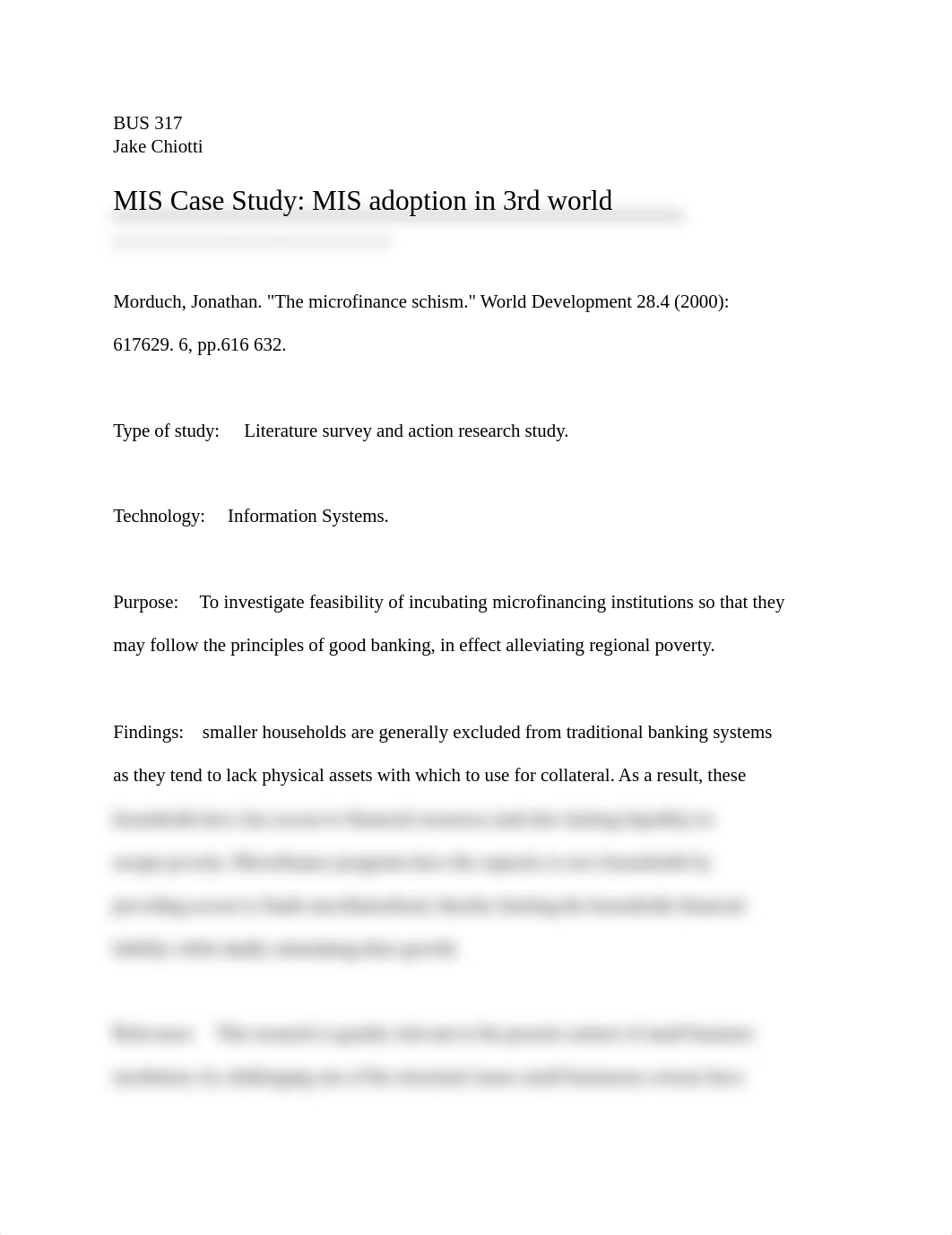 BUS 317 Introduction to Management Information Systems - MIS Case Study: Micro-finance to encourage_dfa9ar6h06v_page1