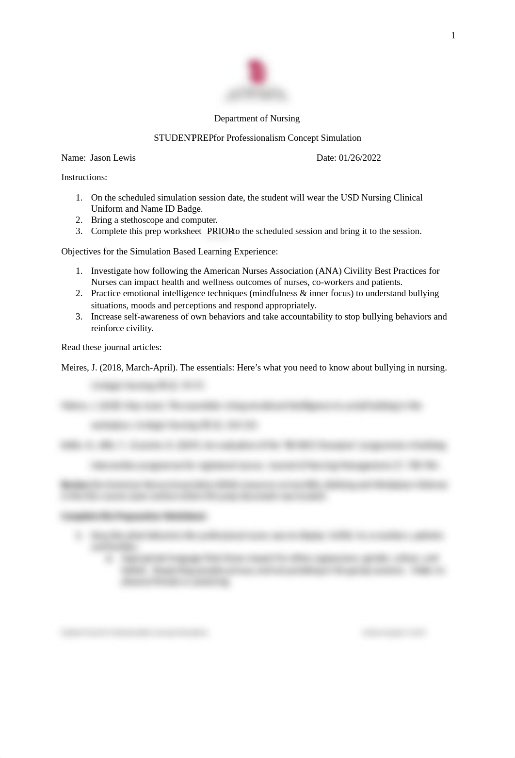 STUDENT PREP Simulation Professionalism Bullying in Nursing.docx_dfachvq7qgl_page1