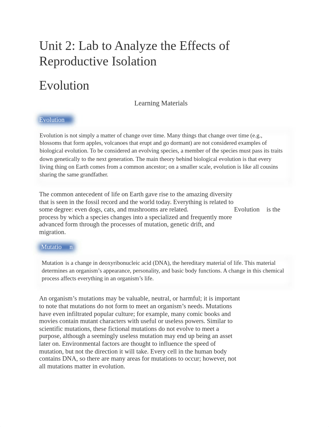 Unit 2 Lab to Analyze the Effects of Reproductive Isolation.docx_dfc40rs62wm_page1