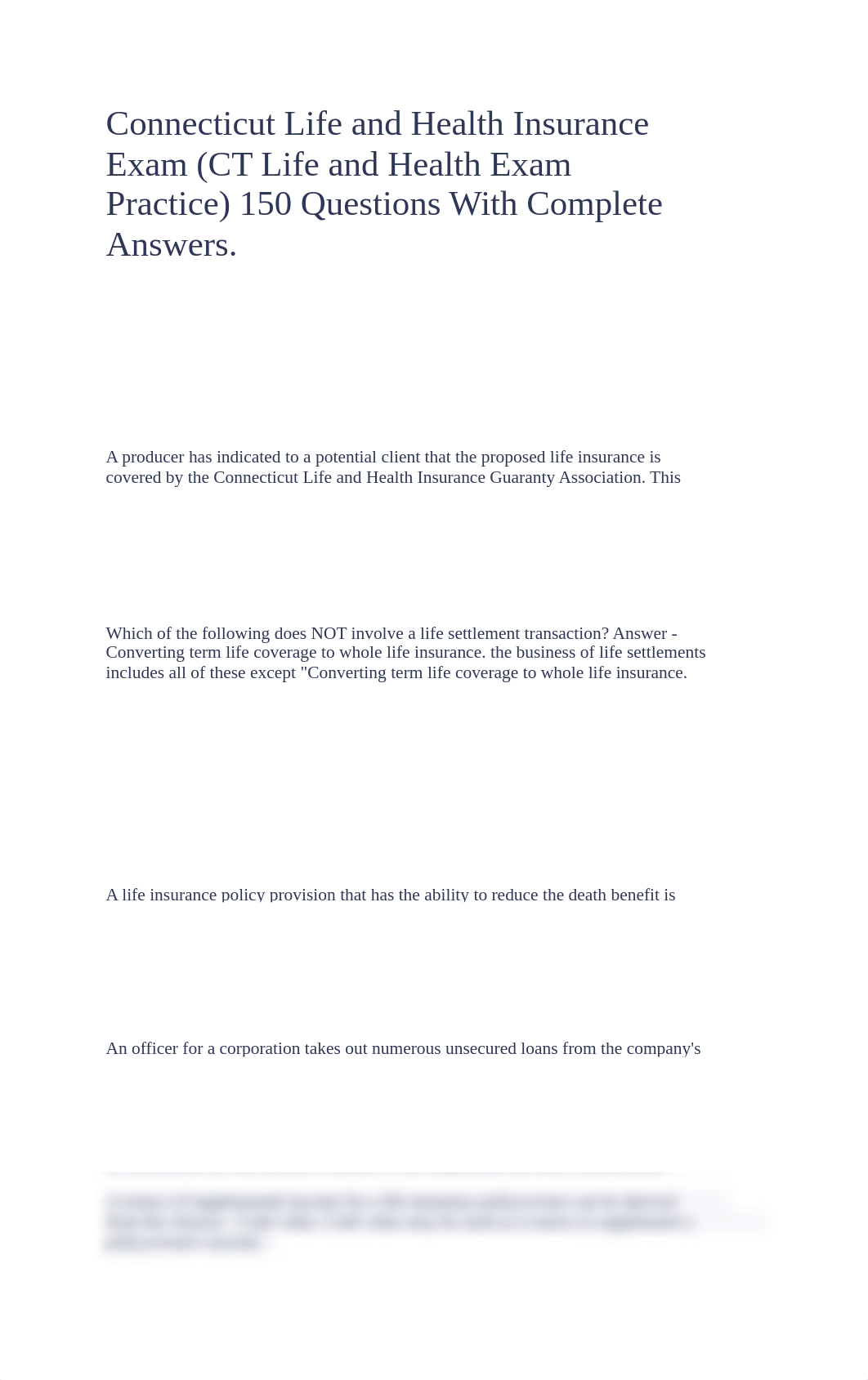 Connecticut Life and Health Insurance Exam (CT Life and Health Exam Practice) 150 Questions With Com_dfca8qk6ich_page1