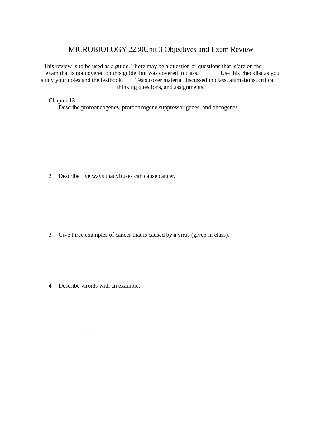 MICROBIOLOGY 2230Unit 3 Objectives and Exam Review (Study Guide).docx_dfdyfkpuuwh_page1