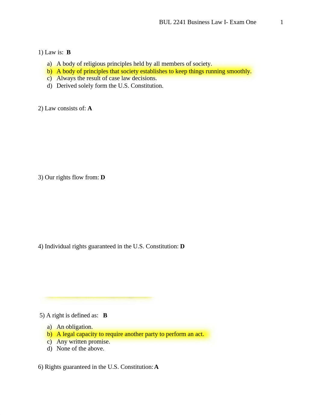 BUL 2241 Business Law I  Exam One Q and A.docx_dfeciro9ncv_page1