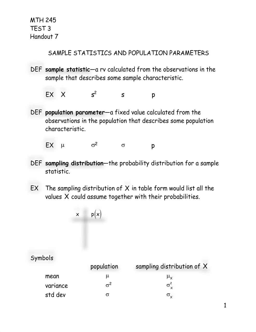 TEST 3 handout 7 SAMPLE STATISTICS AND POPULATION PARAMETERS.pdf_dff5jws9ar2_page1