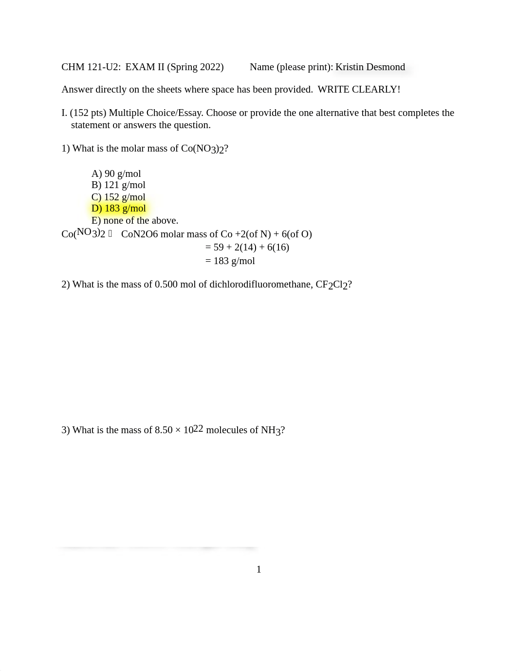 CHM 121-U2 Exam II (Spring 2022).docx_dff74hkbh7b_page1