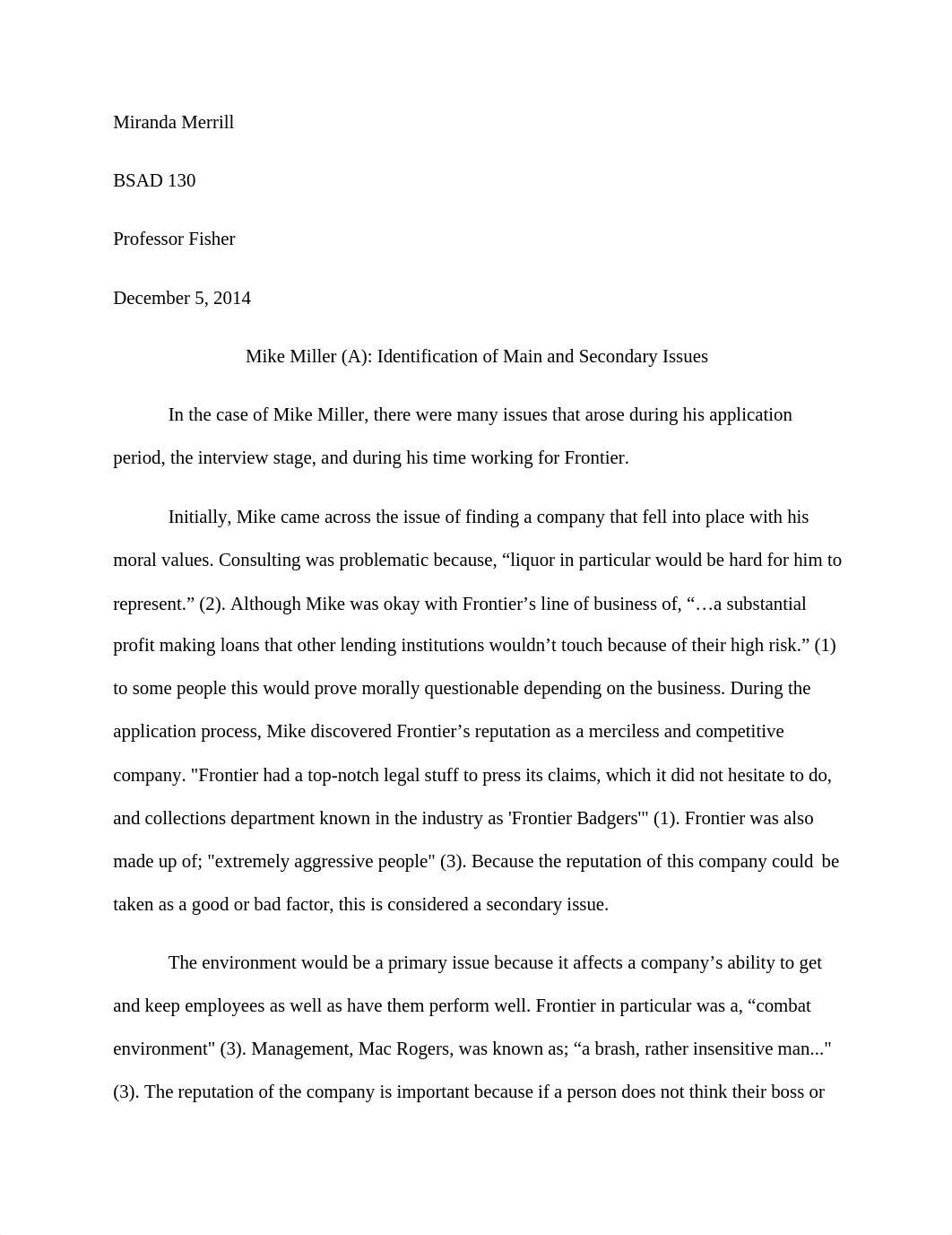 Business Final Mike Miller (A): Identification of Main and Secondary Issues_dfg6olutlu2_page1