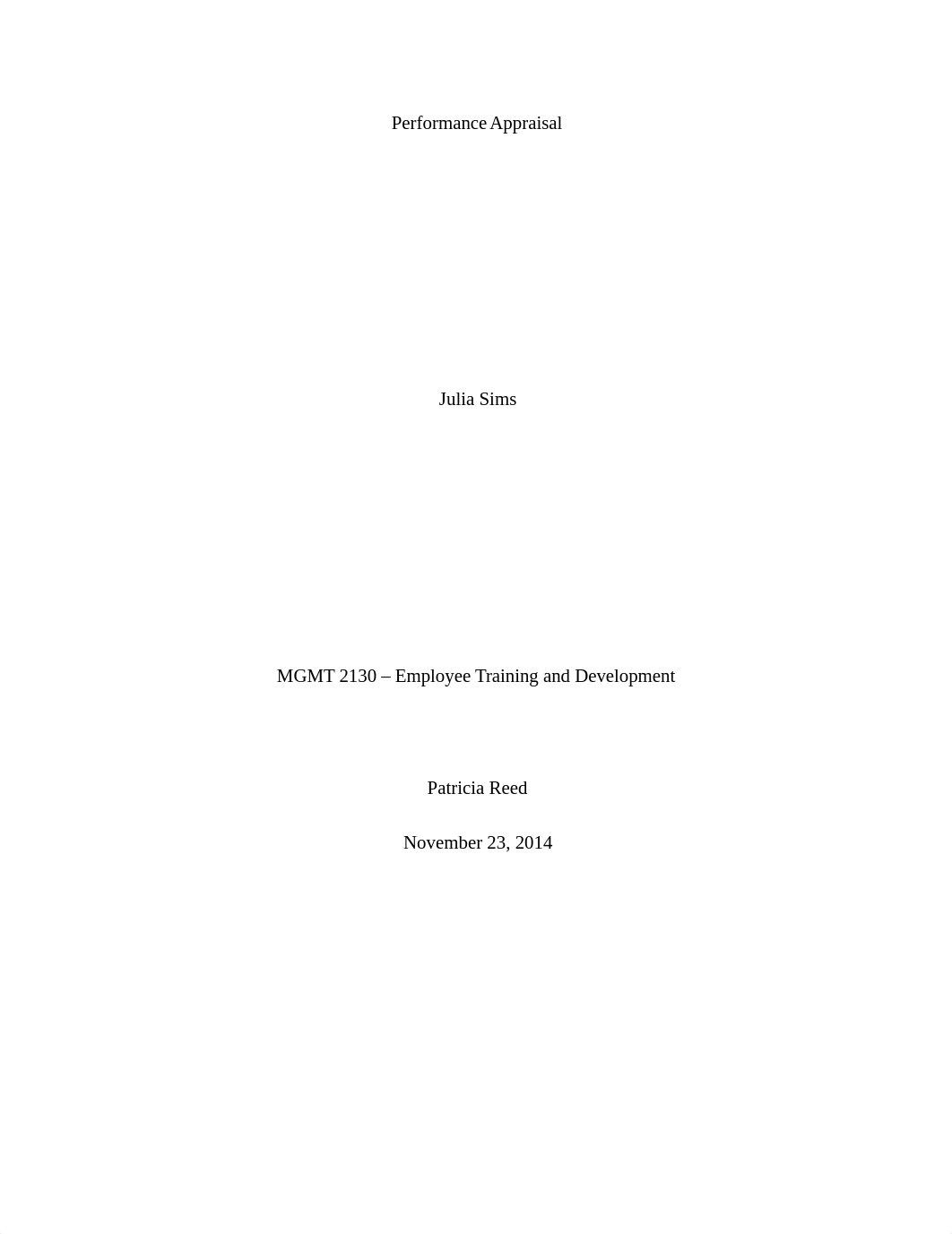 Julia Sims - MGMT 2130 - Week 14 - Performance Appraisal_dfgmt12l8u1_page1