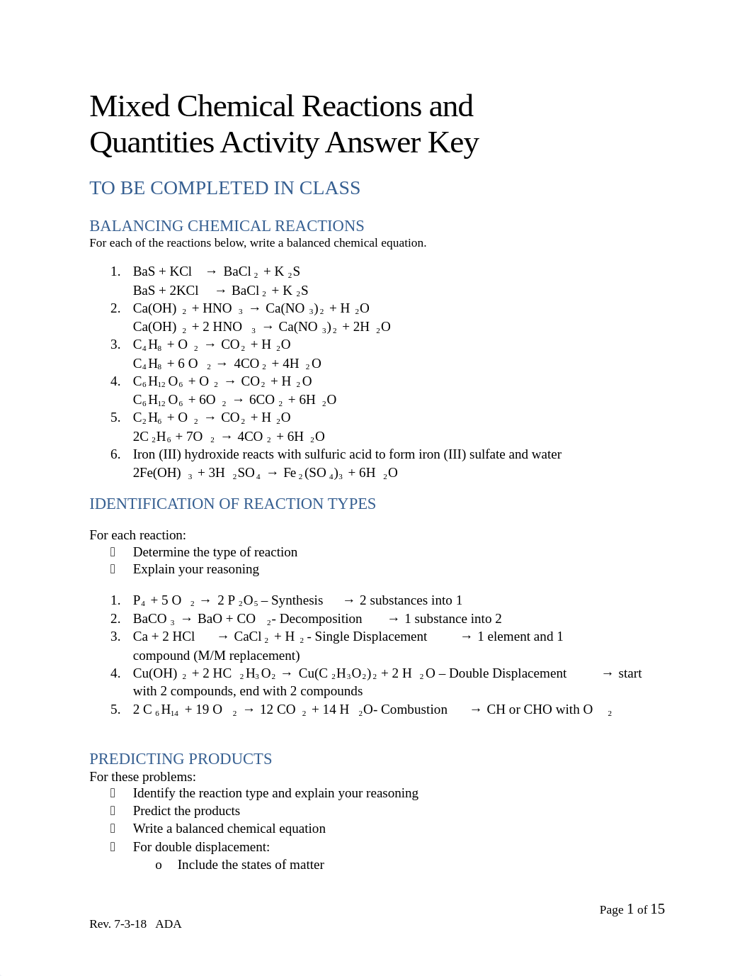 CHM-131 Mixed Chemical Reactions and Quantities Activity Answer Key- ADA.docx_dfhf8w65bx4_page1