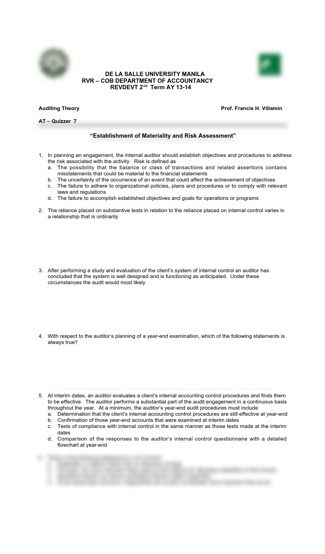 FHV - DLSU REVDEVT AT Quizzer 7 Materiality and Risk Assessment_dfhvqnc7euh_page1