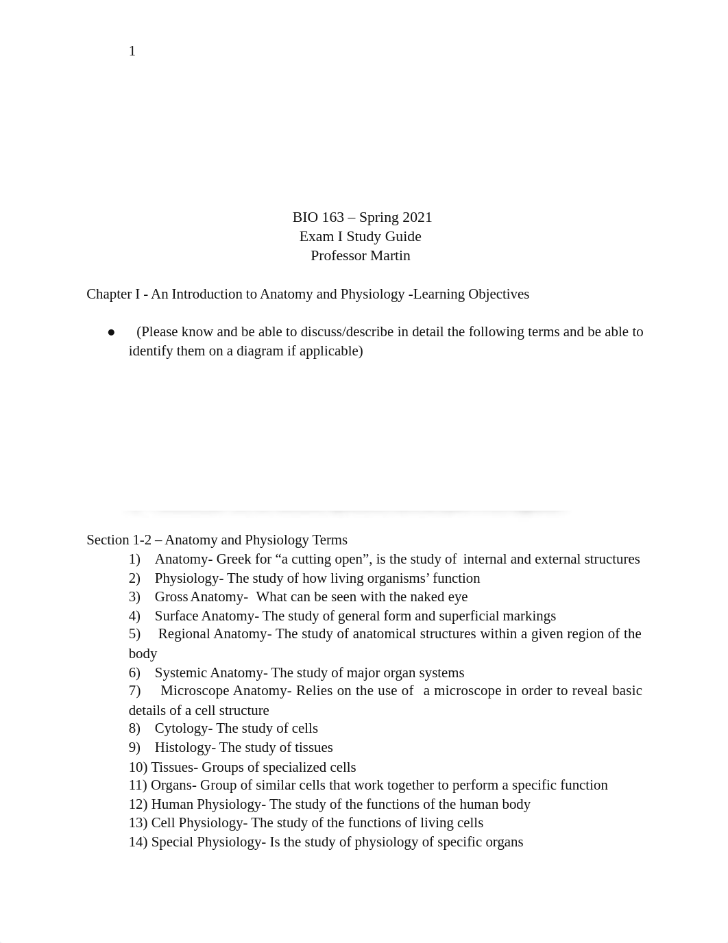 BIO 163 -  Spring 2021 Exam I - Study Guide.docx_dfhyjhy0ihk_page1