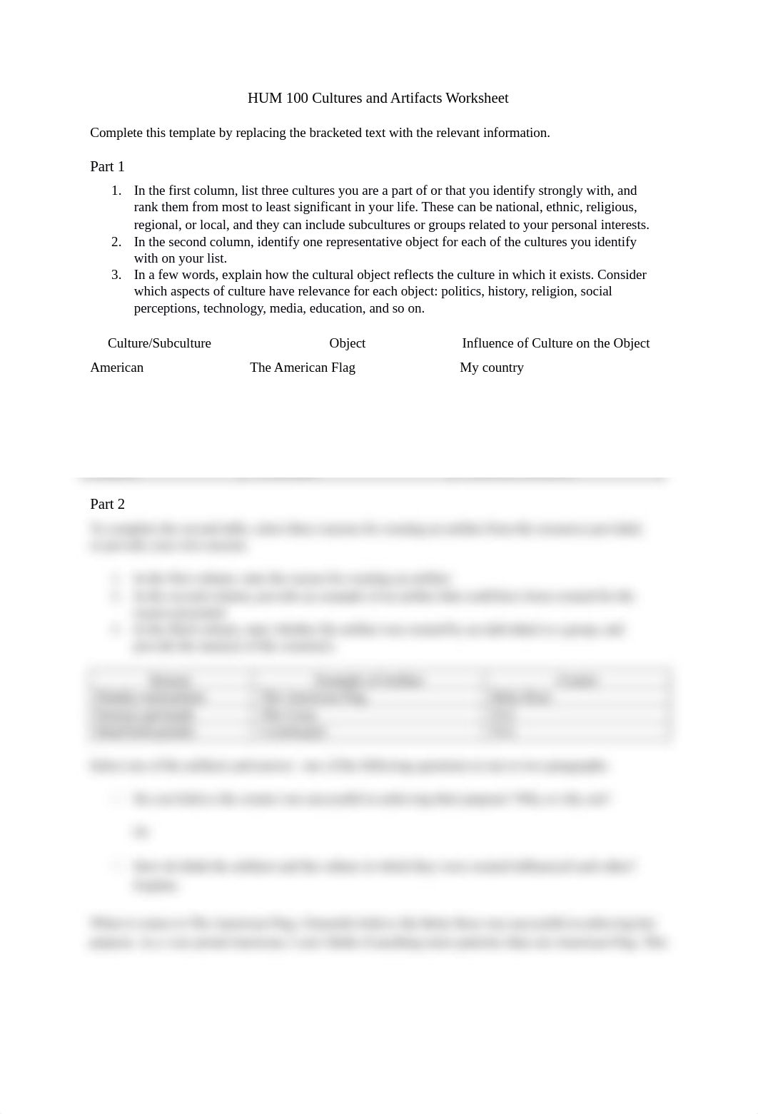 HUM 100 Cultures and Artifacts Worksheet.docx_dfhzjuh3ykd_page1