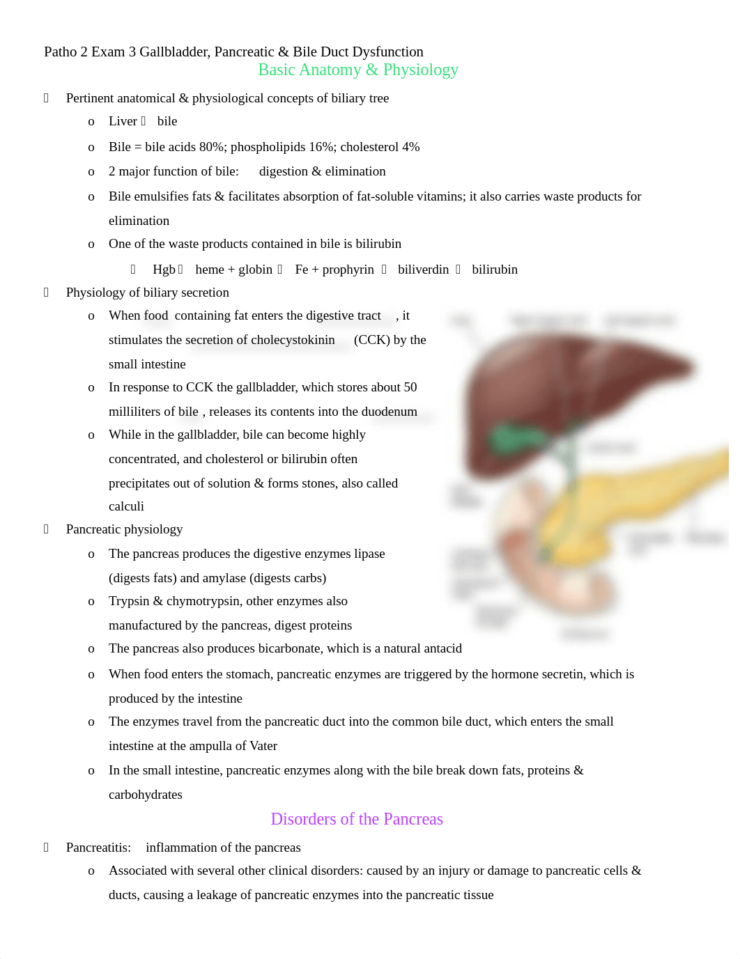 Patho 2 Exam 3 Liver, Pancreas, Gall bladder .docx_dfid85o24d6_page1