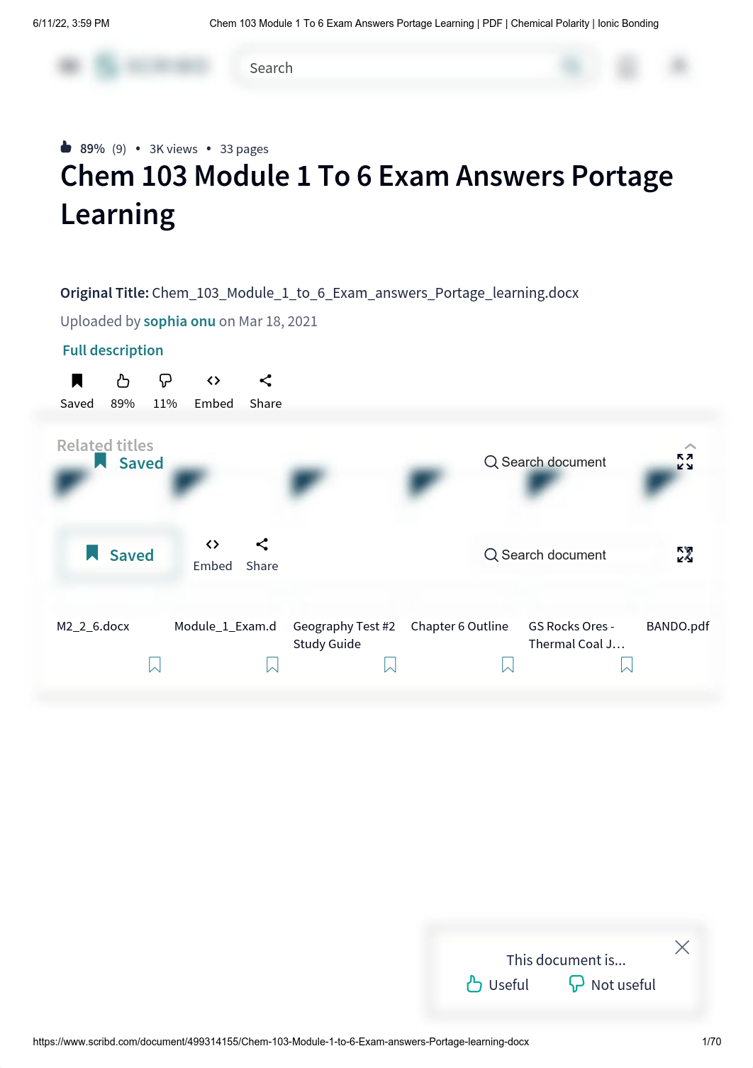 Chem 103 Module 1 To 6 Exam Answers Portage Learning _ PDF _ Chemical Polarity _ Ionic Bonding.pdf_dfjw4cy3rws_page1