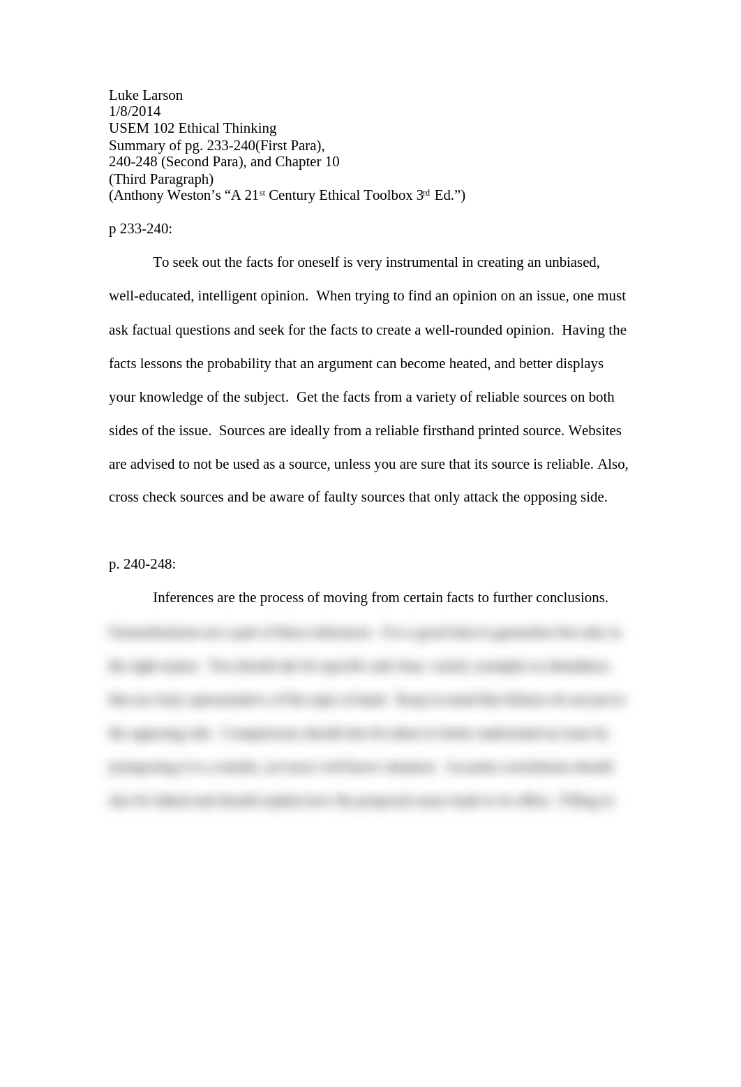 Anthony Weston's- "A 21'st Century Ethical Toolbox" -Summaries pg. 233-240, 240-248, and Chapter 10_dfk5jbv3d2e_page1