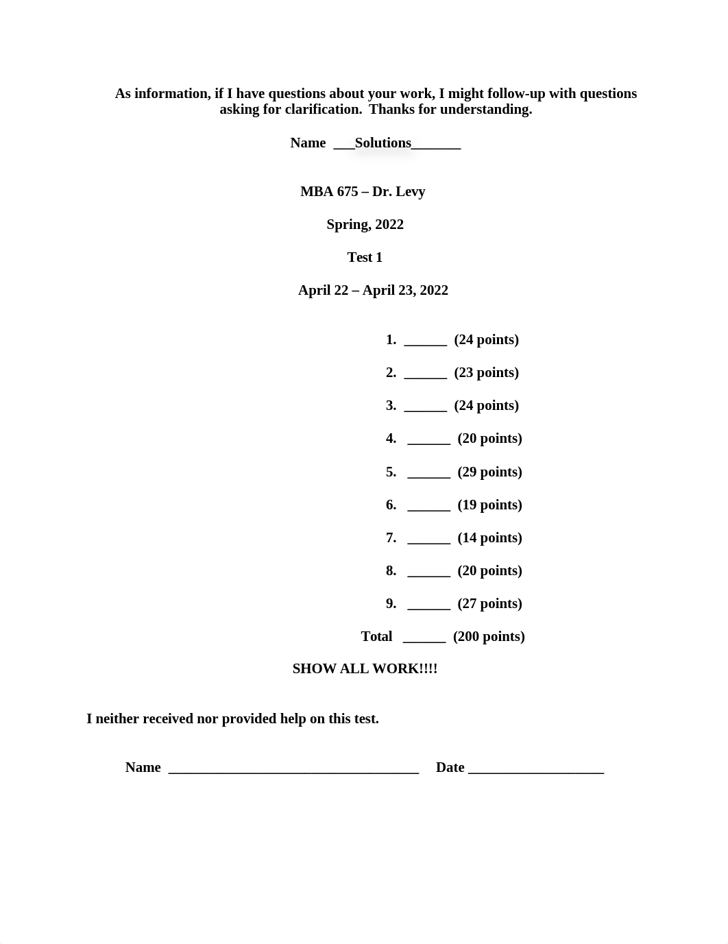 MBA 675 Summer 2022 Test 1 Prep - Spring 2022 Test 1 Solutions.docx_dfkajnvislj_page1