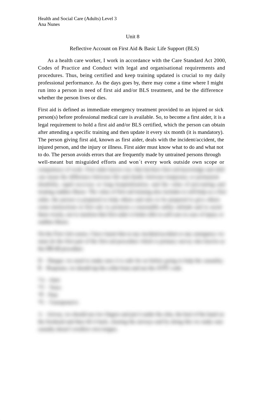 Unit 8 Reflective Account on First Aid and BLS - Ana Nunes.docx_dfngficfrrz_page1