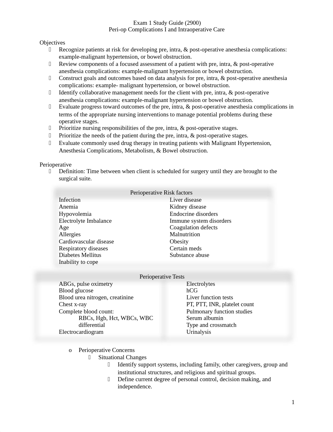 EXAM 1 Study Guide Periop Complications I and Intraoperative Care_dfoh7t59zy7_page1