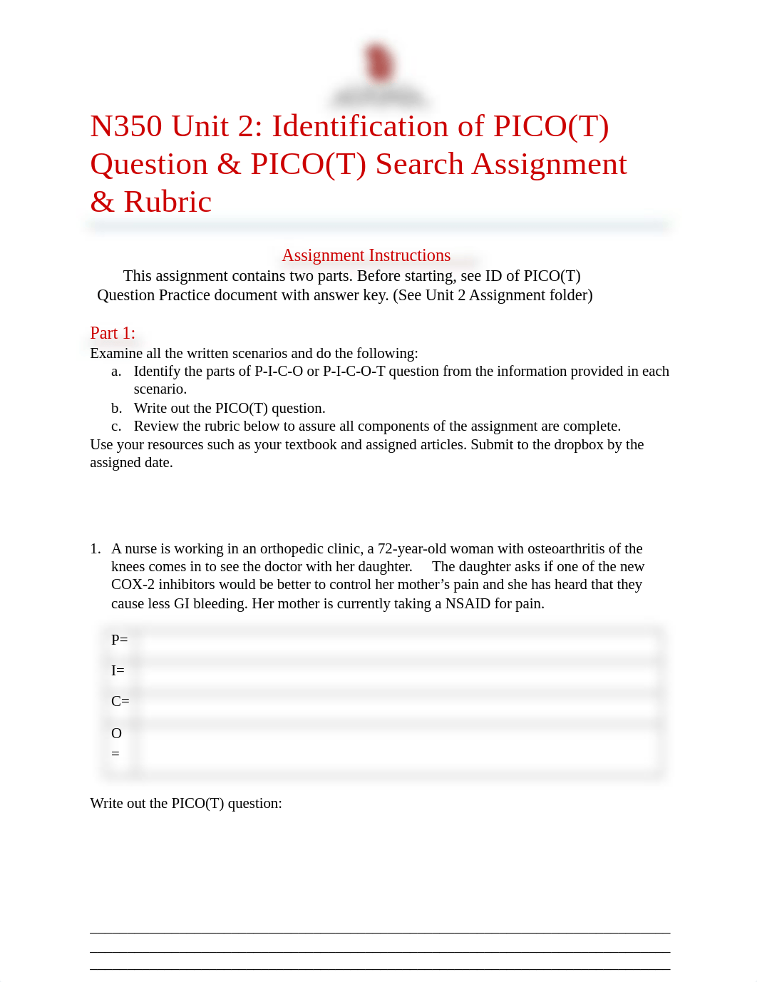 Identification of PICO(T) Question & PICO(T) Search Assignment and rubric.docx_dfoyhyw5hm6_page1