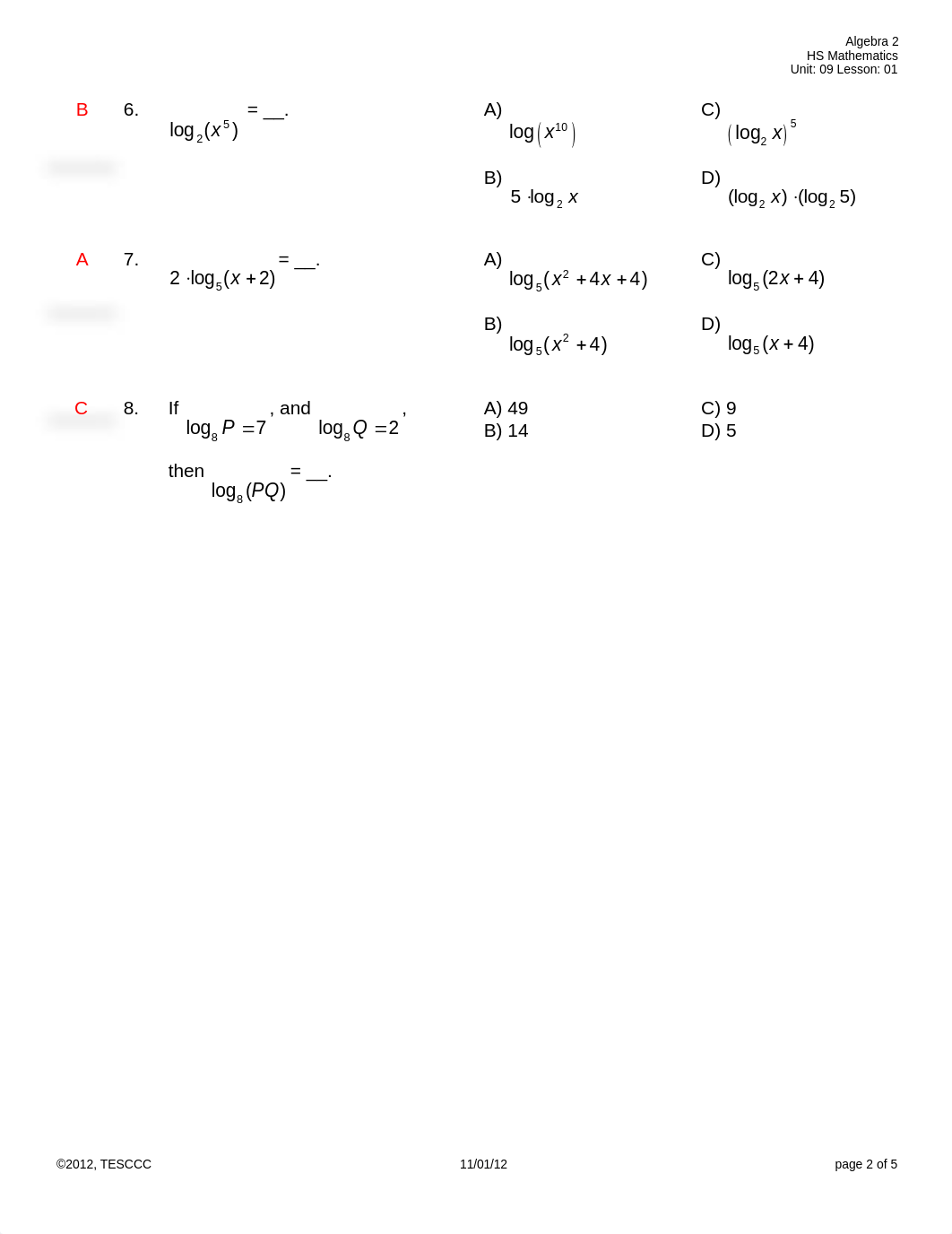 Evaluation Exponential and logarithmic Functions PI KEY_dfp2idw358h_page2