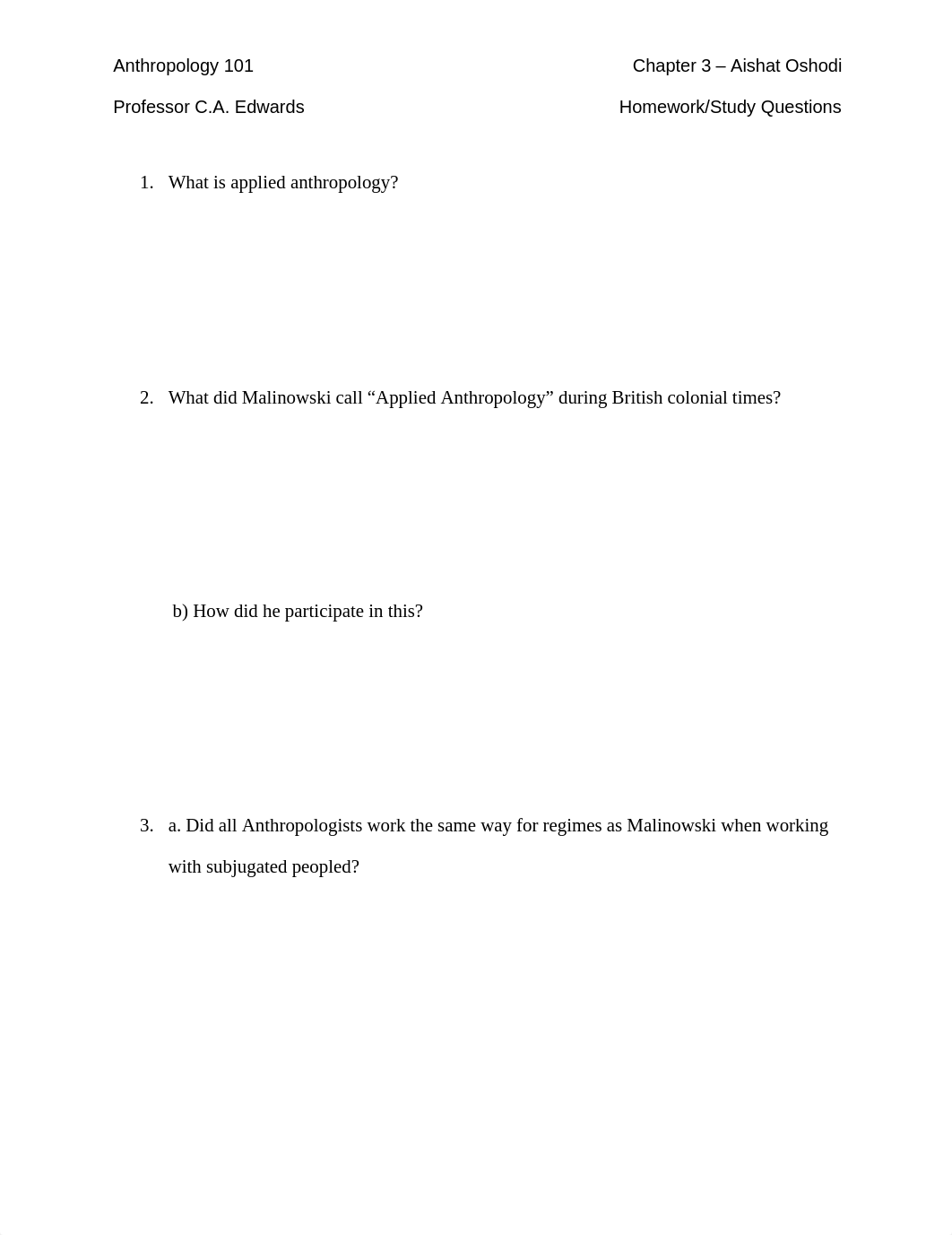 Anthro 101 Chapter 3 Study Questions Updated Spring 2020 - Aishat Oshodi.docx_dfrfjunh98d_page1