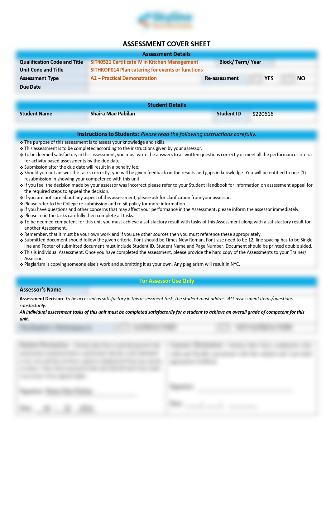 SITHKOP014_Assessment 2_Practical Demonstration_v1.0 shai.pdf_dfso2dtfn6s_page1