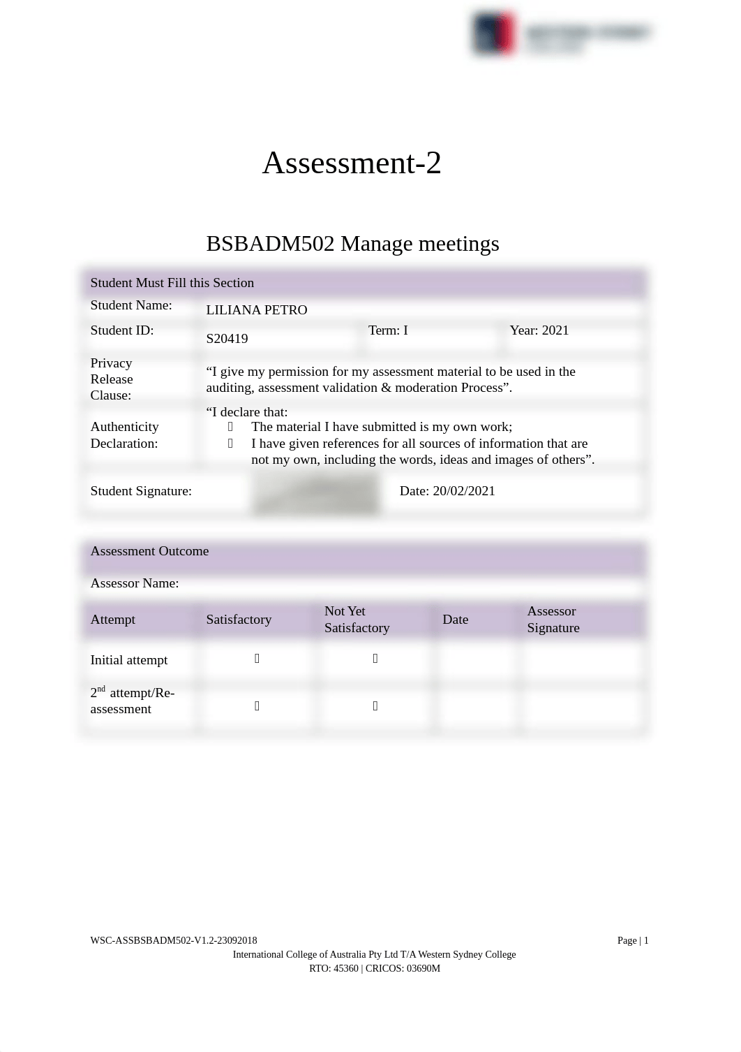 BSBADM502 Assessment-2 Conduct, report and follow up on a meeting.docx_dfsqjz8hq4x_page1