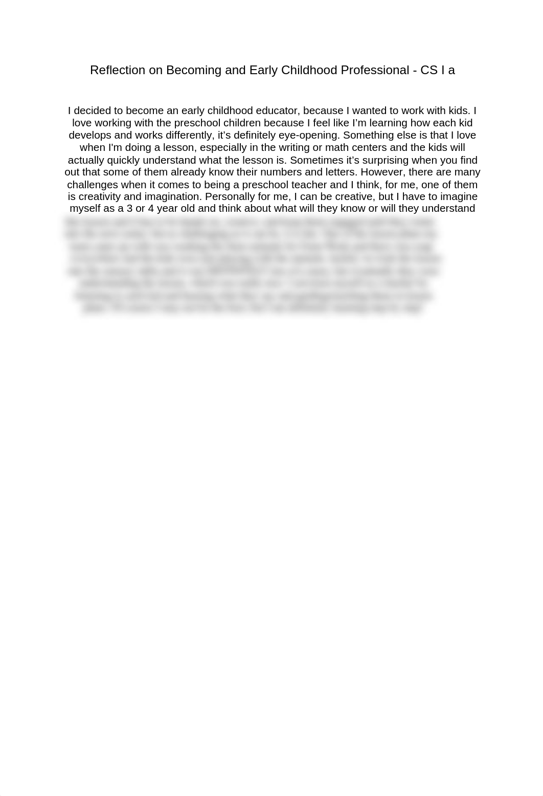 CDA - CS VI a - Reflection on Becoming and Early Childhood Professional (1).docx_dfty3jp60q2_page1