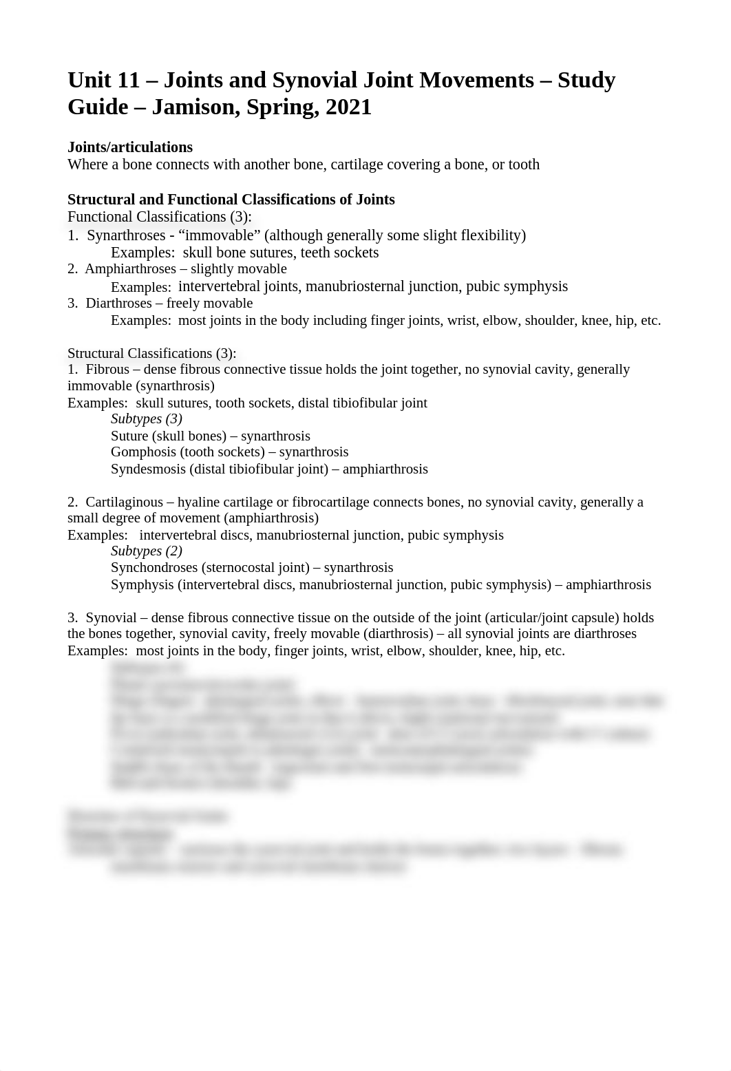 Lab 9 - Unit 11 - Joints and Synovial Joint Movements - Study Guide - Spring 2021 - Jamison.pdf_dfu55m4dl1a_page1