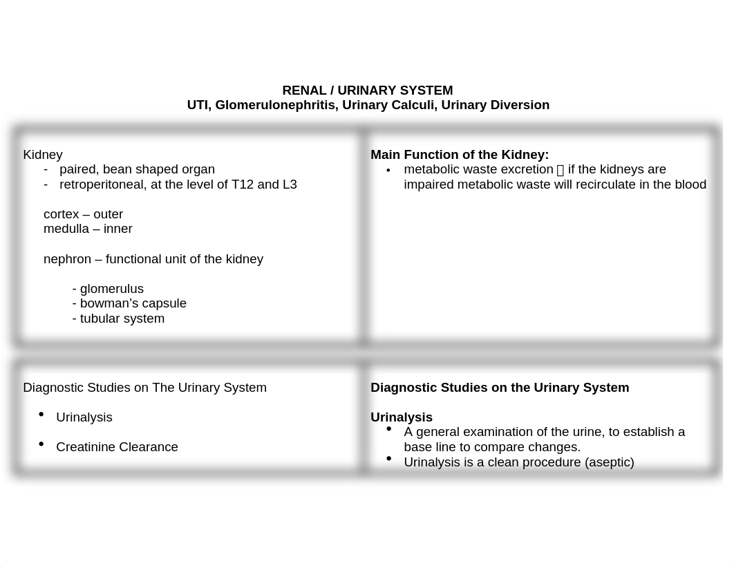 Urinary  Renal System ( Intro, UTI, Glomerulonephritis, Renal Calculi, Urinary Diversions)-1.doc_dfua52t35w6_page1